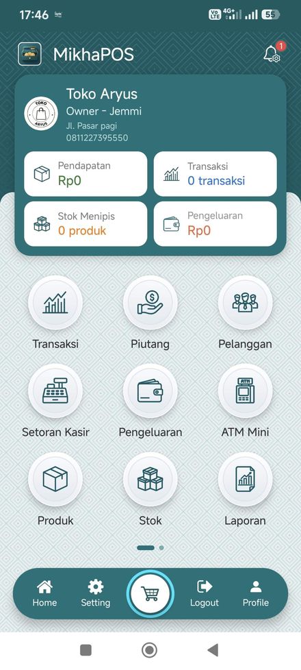 Layar beranda MikhaPOS